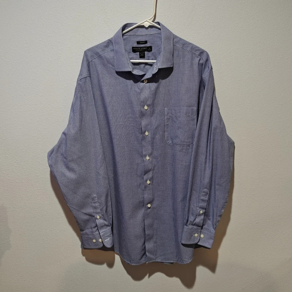 Pronto Uomo Long Sleeve Shirt 18 34/35 Button Down Collared Navy White Gingham